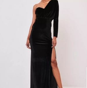 Black Velvet One Shoulder Dress